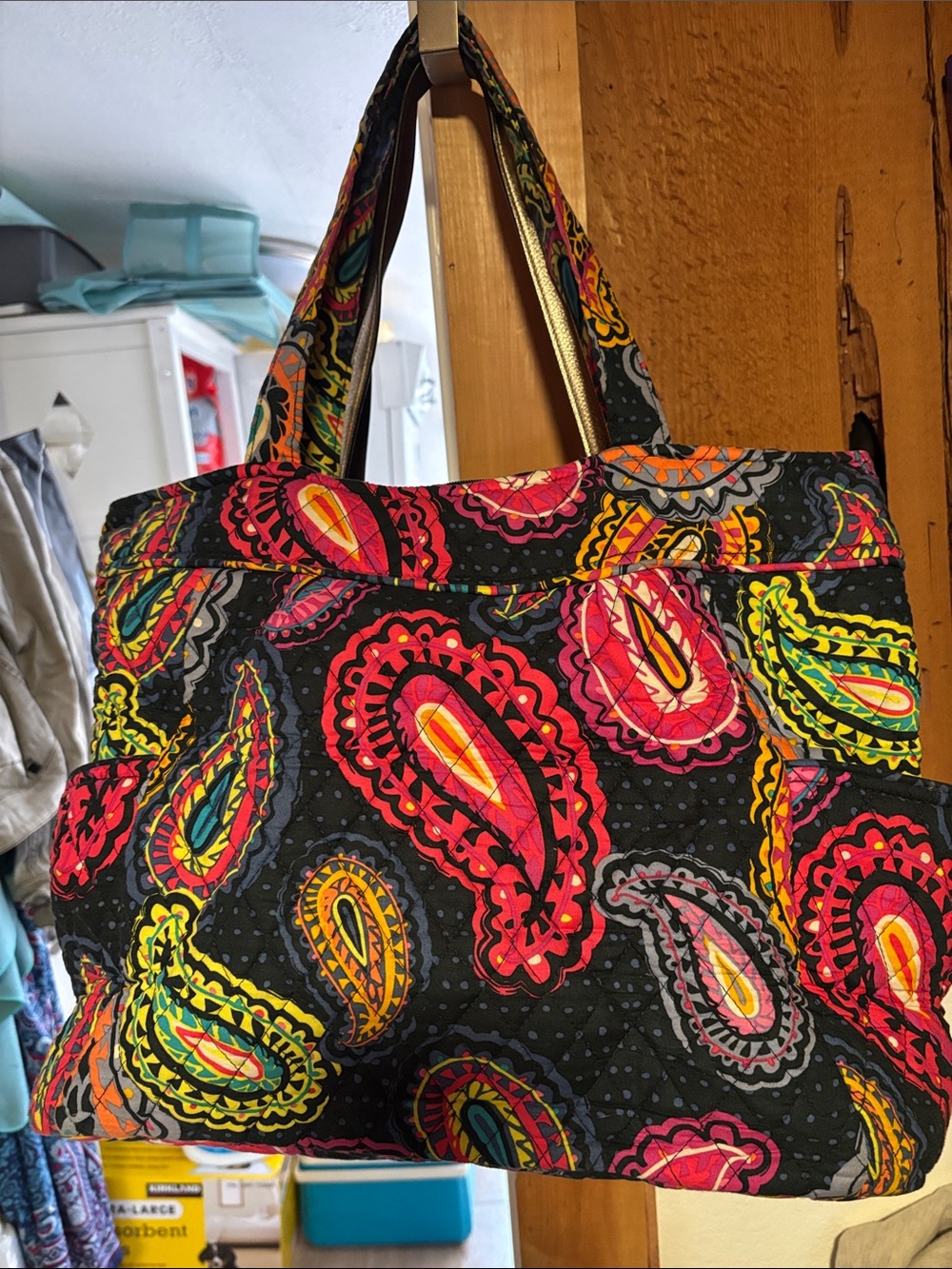 Vera Bradley Colorful Paisley Tote Bag - Black with Pink, Yellow & Green